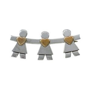 Vintage Naldo Sterling Silver 925 Paper Doll Girls Brass Heart Pin Brooch
